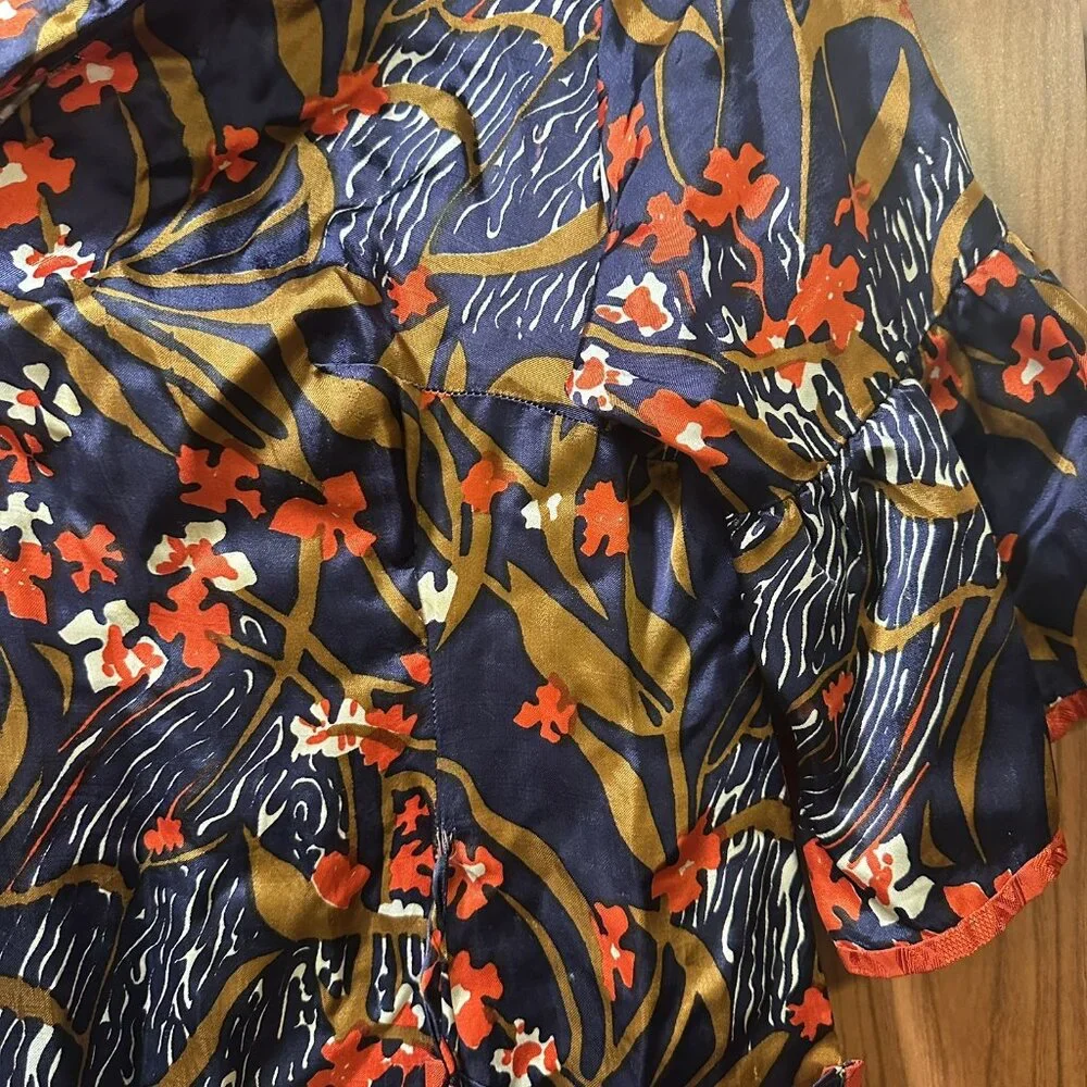 Vintage Wrap Silky Satin Robe Dressing Gown Floral Kimono Maxi Bell Sleeve 80s